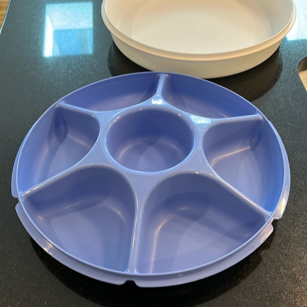 Vintage Tupperware Dusty Blue Divided Veggie / Fruit / Dip Snack Party Tray
